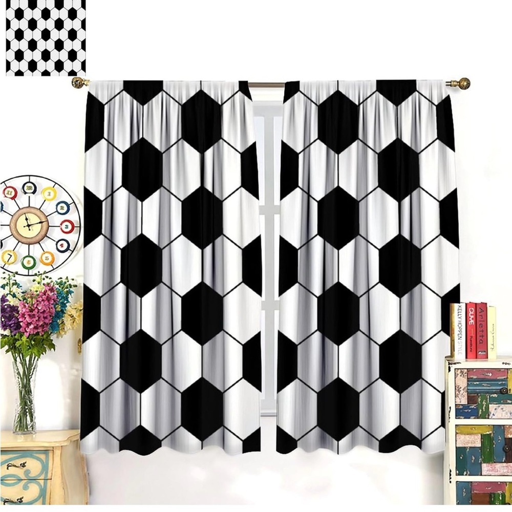Black and White Hexagon Pattern Curtains